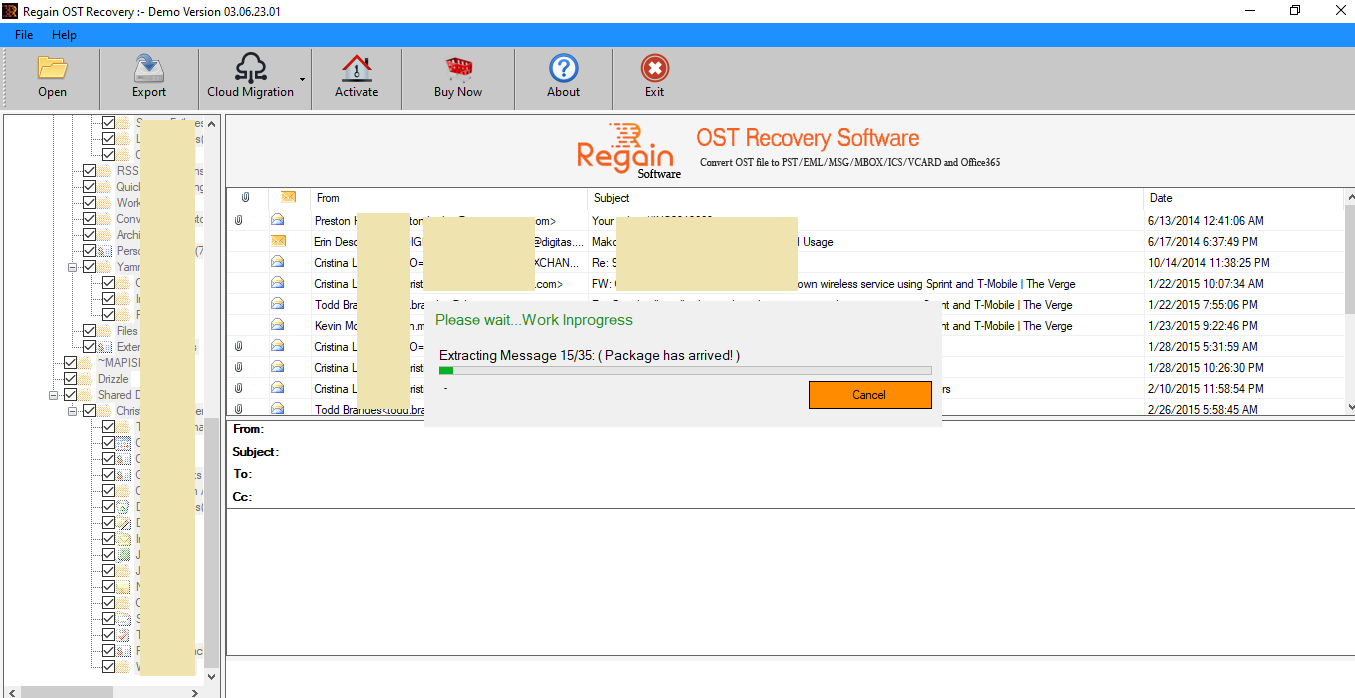 screenshot of Regain OST Recovery Tool
